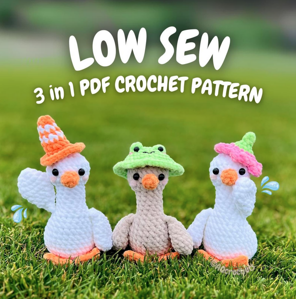 Low Sew Silly Goose with Hats Crochet Pattern by AQ Crochets