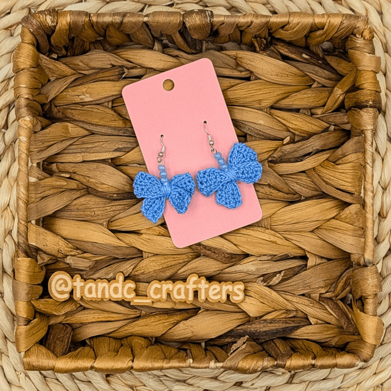 Blue Micro Crochet Bow Dangle Earrings