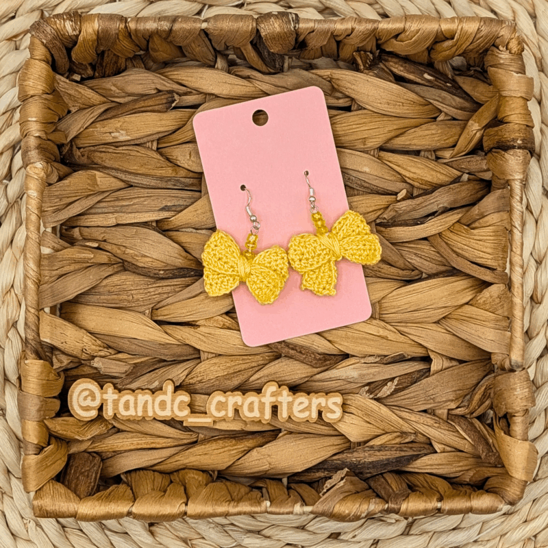 Yellow Micro Crochet Bow Dangle Earrings