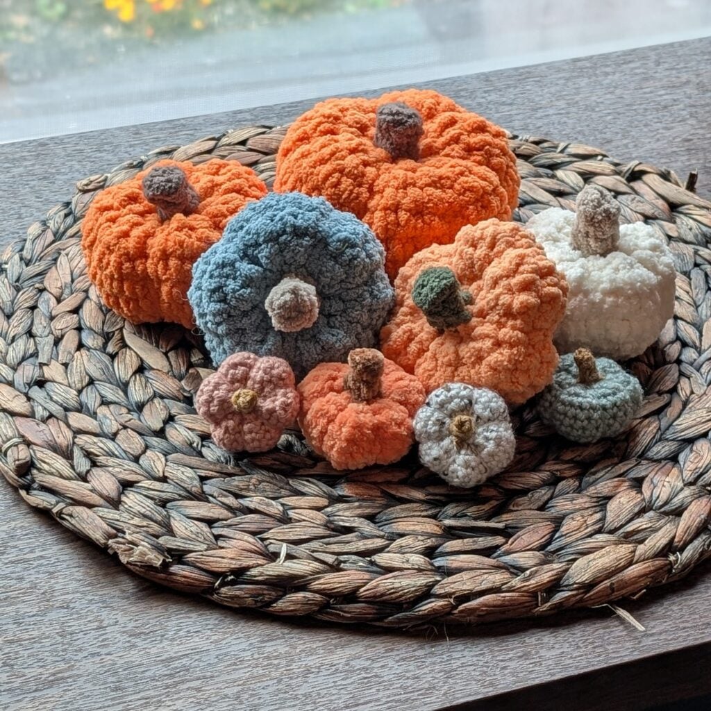 Pumpkin Pals free crochet pattern made in a variety of weights and colors of yarn